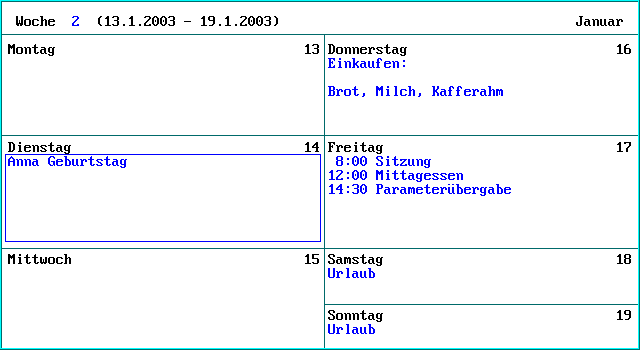 LaoSoft Kalender: Die Wochenansicht