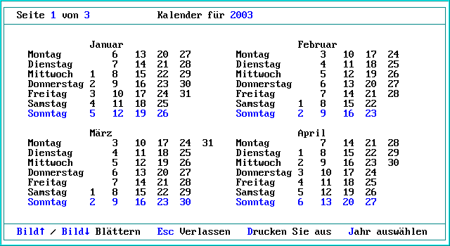 LaoSoft Kalender: Die Jahresansicht